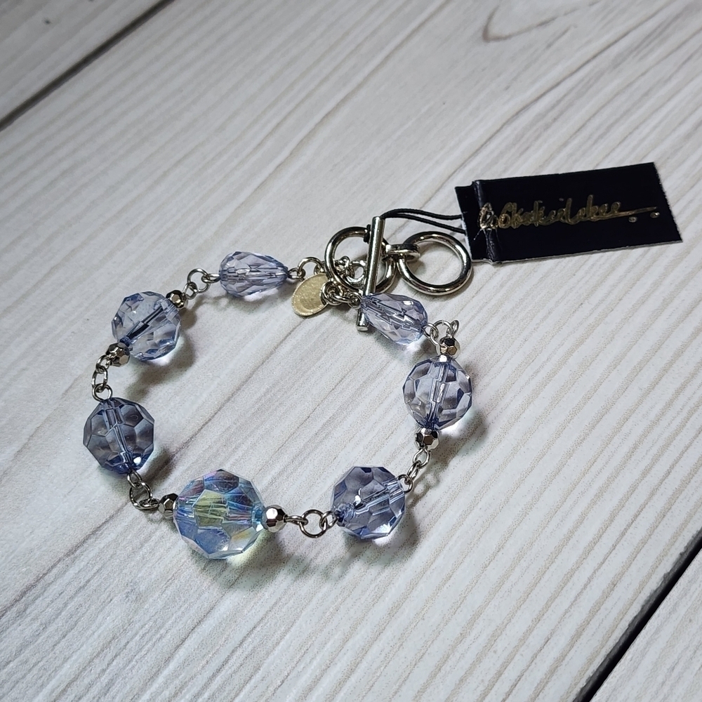 Cookie Lee Elegant Silver and Blue Bead Bracelet #25574 NWT